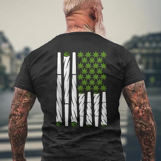 USA Flag Marijuana Weed Dad Papa T-Shirt - Back View