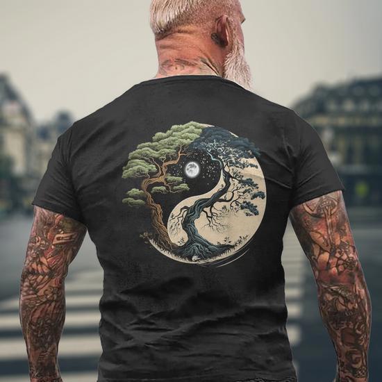 Yin Yang Tree Of Life On Buddhist Bonsai Tree Men's T-shirt Back Print -  Thegiftio