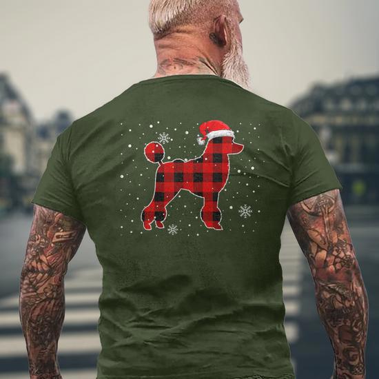 Christmas Buffalo Plaid Dog Christmas Poodle Pajama Men s T shirt Back Print Thegiftio UK