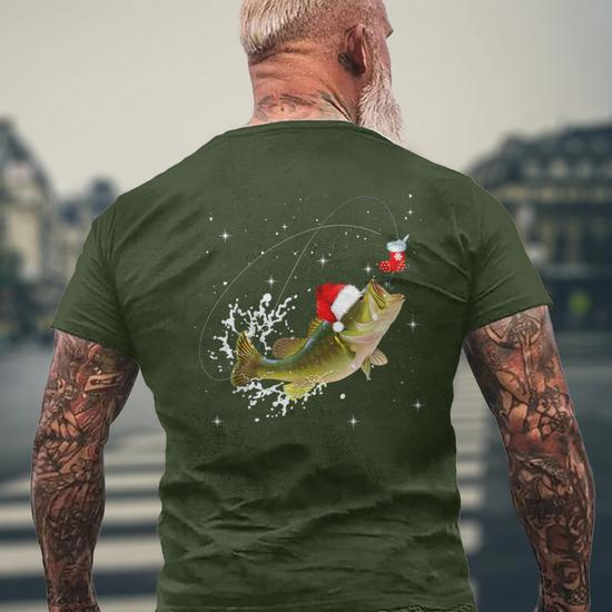 Bass Fishing Santa Hat Christmas Pajama Fishermen Men's T-shirt