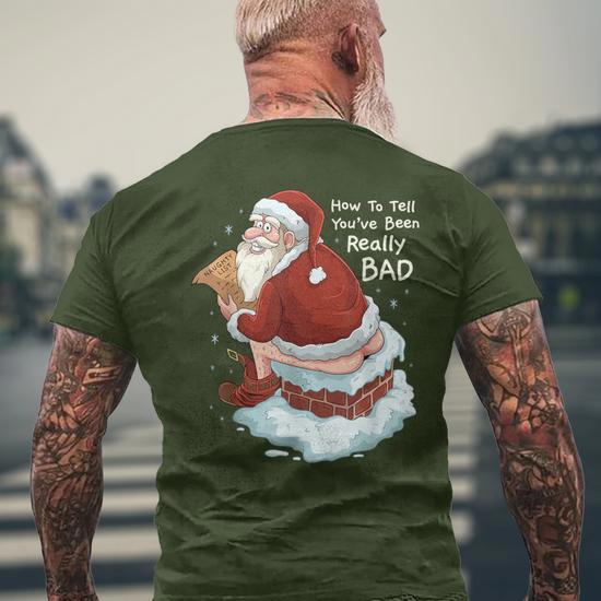 Pooping Santa Really Bad Naughty List Christmas Men s T shirt Back Print Monsterry