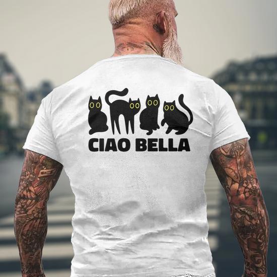 Ciao Bella A Group Of Cats With Slogan Italian Graphic Mens Back Print T- shirt