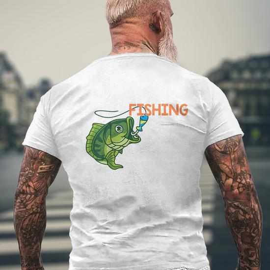 Kids Fishing- Daddy Fishing-Buddy Fly Bass Boy Toddler Funny Mens Back  Print T-shirt