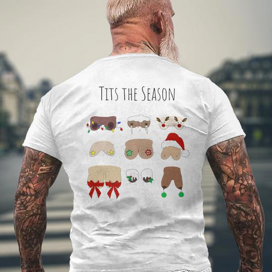 Mens It's Christmas Show Me Your Boobs Tshirt Funny Xmas Holiday