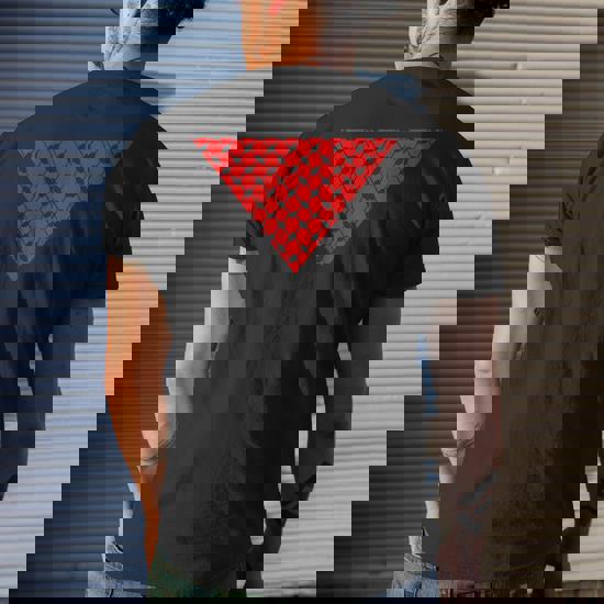 Inverted Red Triangle With Patterns Men’s T-shirt Back Print | Mazezy