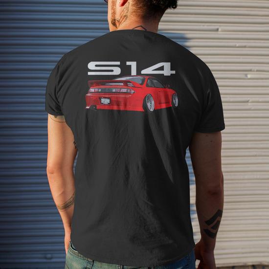 JDM Car S13 240 Stanced Ultra Red Drift Machine T-Shirt - Back View 3