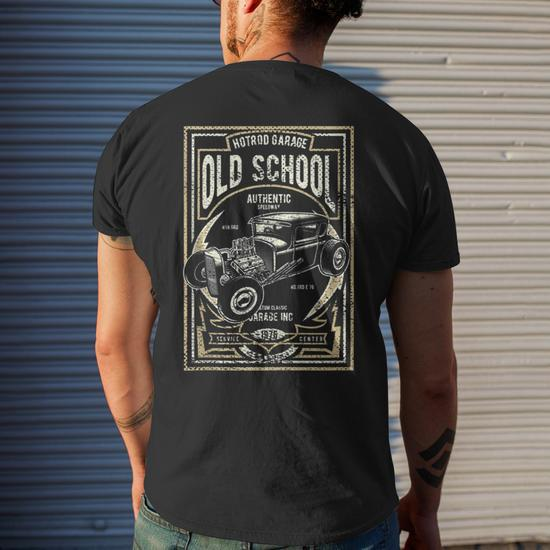 Old School Vintage Hot Rod Garage Men Classic Car Gift For Mens Mens Back  Print T-shirt