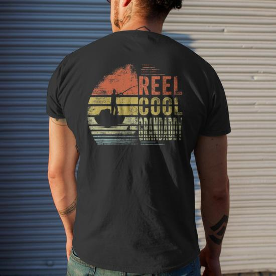 Reel Cool Grandaddy Fishing Dad Fathers Day Fisherman Men's Back Print T- shirt