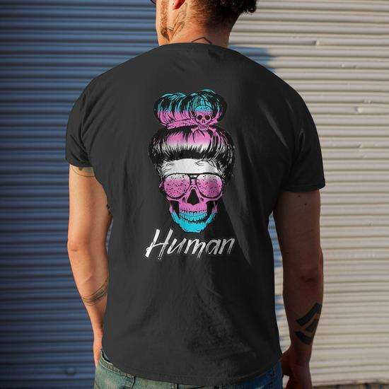 Transgender Skull Girl Halloween Trans Pride Human Mtf Ftm Mens Back Print  T-shirt