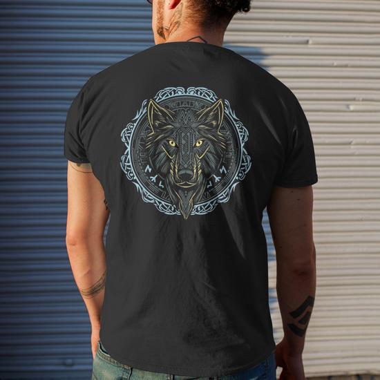 Neverless Maglietta Uomo Vichingo - "Lieber Ein Wolf Odins Als Ein Lamm Gottes" - Lupo, Rune, Slim Fit, Cotone, Nero, Taglia L