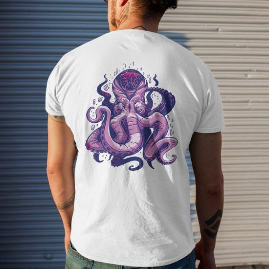 Purple Kraken Sea Ocean Monster Cool Scary Creature Mens Back Print T-shirt  | Mazezy