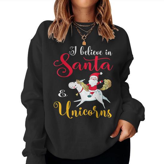 I believe in 2025 santa and unicorns sweater