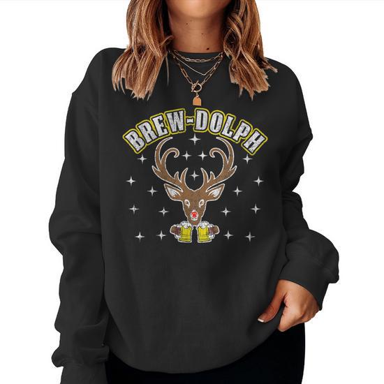 Christmas Drinking Reindeer Alcohol Brewdolph Beer Women Sweatshirt Mazezy AU