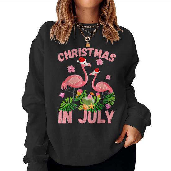 Christmas In July Pink Flamingo Xmas Men Women Kids Flamingo Women Sweatshirt Mazezy