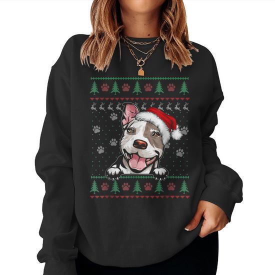 Pitbull Christmas Ugly Sweater Pit Bull Lover Xmas Women Sweatshirt Seseable UK