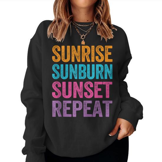 Sunrise Sunburn Sunset Repeat Shirt Summer Vacation Groovy Graphic