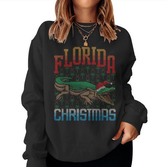 Ugly Christmas Sweater Alligator Reptile Florida Christmas Women Sweatshirt Mazezy