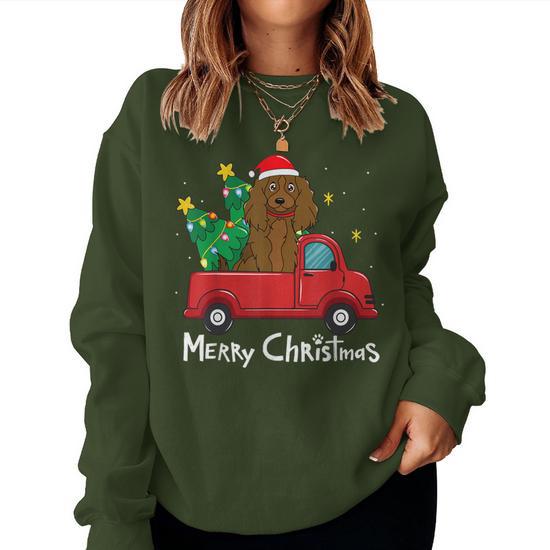 Boykin Spaniel Christmas Ornament Truck Tree Dog Mom Women Sweatshirt Mazezy UK