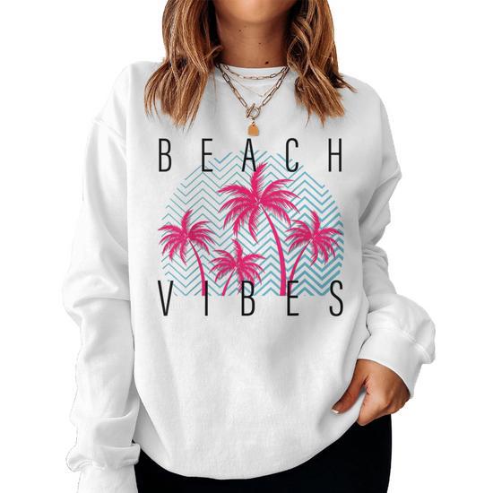 Beach Vibes Palm Trees Beach Summer Women Men Sweatshirt Mazezy