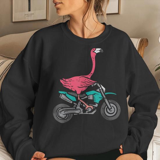 Flamingo Riding Dirt Bike Motocross Biker Women Girls Biker Women