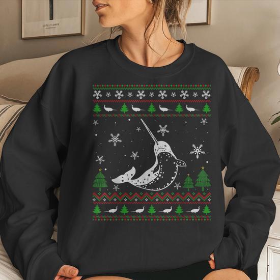 Ugly Christmas Sweater For Narwhal Lovers Ugly Women Sweatshirt Mazezy CA