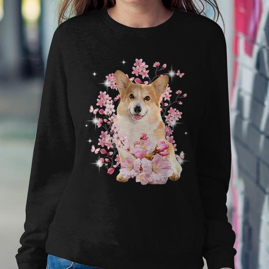 Corgi Dog Japanese Cherry Blossom Sakura Flower Women Sweatshirt