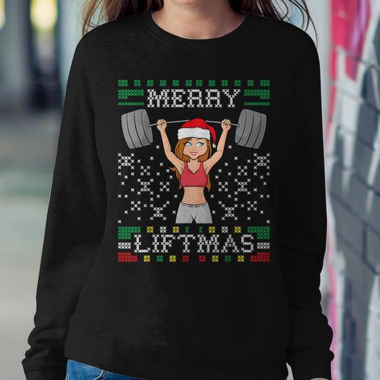 Merry Liftmas Ugly Christmas Sweater Miss Santa Gym Workout Women