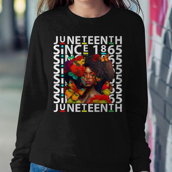 Retro Butterfly Junenth Cute Black Women Girls Since 1865 Women Sweatshirt Mazezy