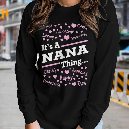 Women's Nana Letter Print Sweatshirt – Casual Long Sleeve Pullover, Lightweight, Pink (Large) - View #2