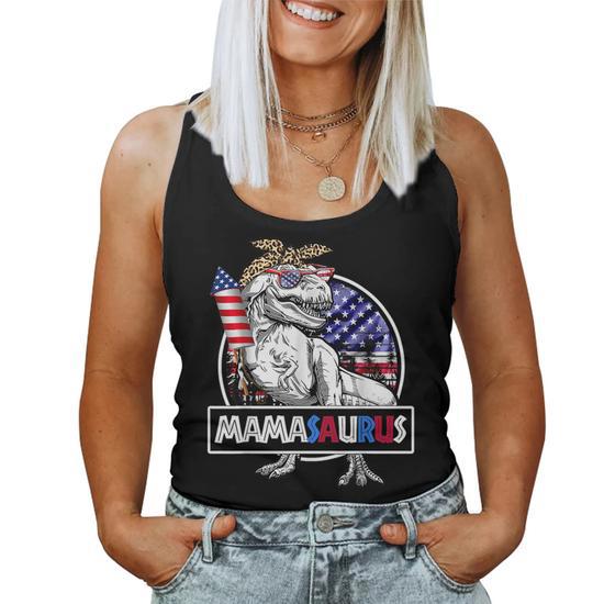 Mamasaurus T-Rex Dinosaur Mama Saurus USA Flag 4th of July Gifts for Mama Funny Gifts Women Tank Top