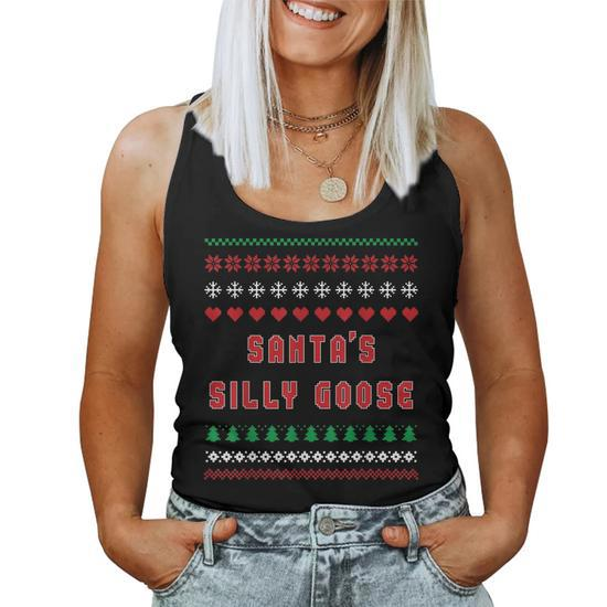 Santa's Silly Goose Ugly Christmas Sweater Women Tank Top