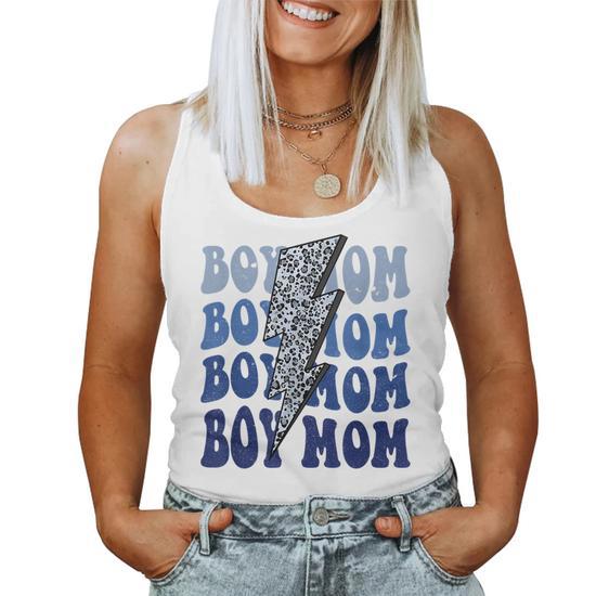 Retro Leopard Boy Mom Lightning Bolt Western Country Mama Gifts for Mom Funny Gifts Women Tank Top