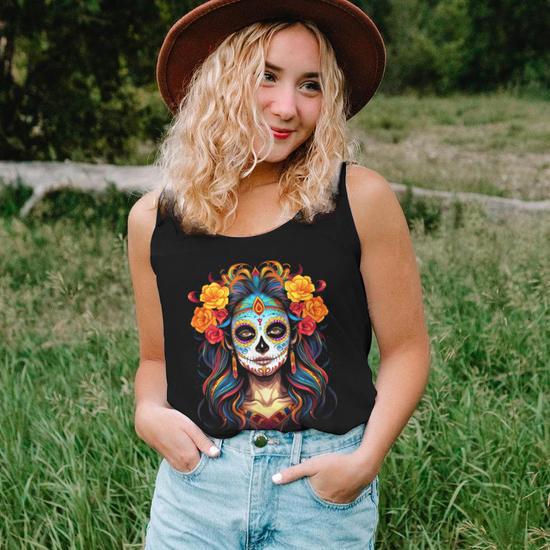 Sugar skull tank top womens on sale