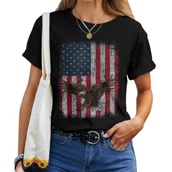 Women's Funny American Flag Graphic Tee - Patriotic 4th Of July T-Shirt (Grey) - View #4
