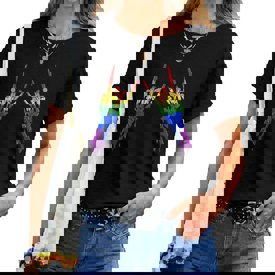 Gay Pride Rainbow Flag Devil Horn Skeleton Subtle Lgbtq