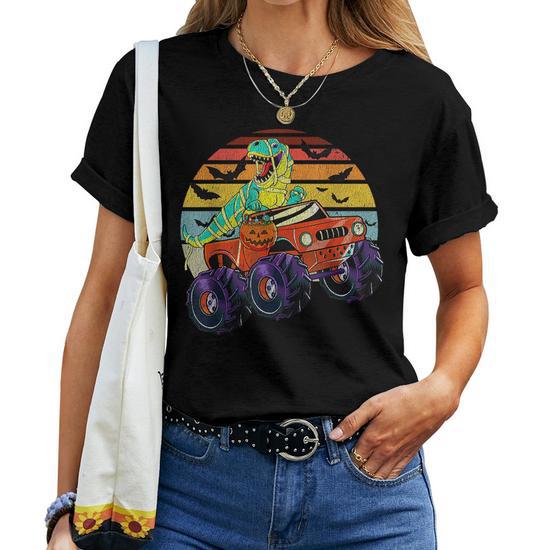 Halloween Dinosaur Mummy Monster Truck Retro Vintage Boys Mummy Funny Gifts Women T-Shirt