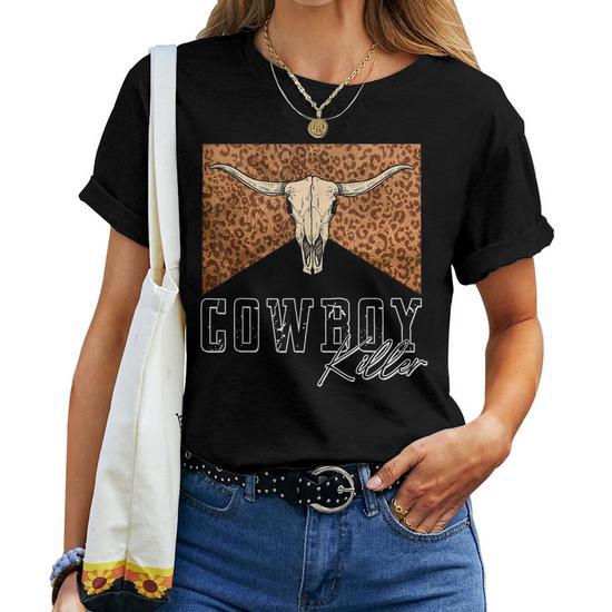  Cow Skull Shirts for Women Western Graphic T Shirts