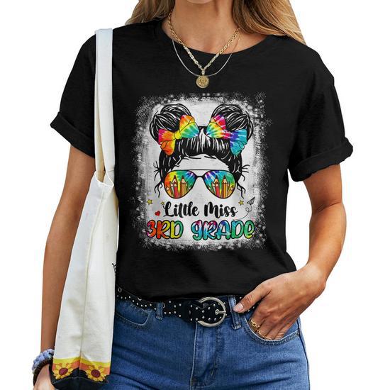 Little Miss 3rd Grade Messy Bun Girl Back-to-School Student Women T-Shirt