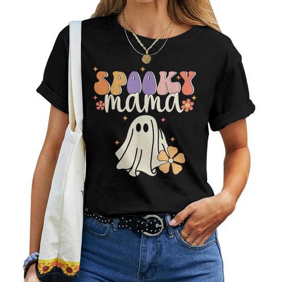 Spooky Mama Halloween Groovy Vintage Funny Ghost Halloween Gifts for Mama Funny Gifts Women T-Shirt