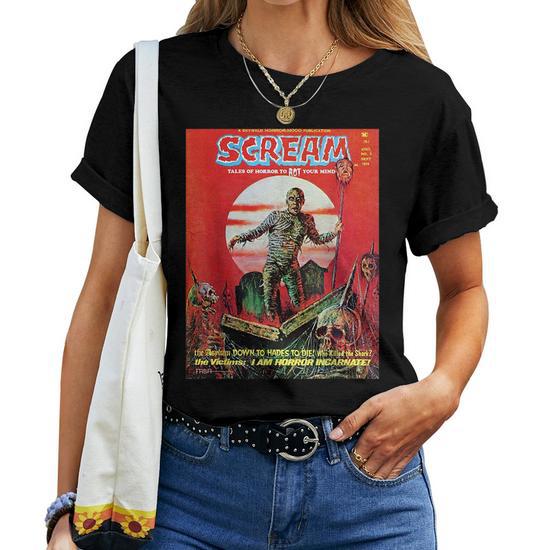 Zombie Mummy Halloween Horror Vintage Comic Book Retro Funny Mummy Funny Gifts Women T-Shirt