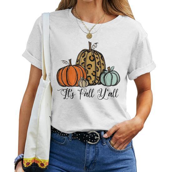 Women's Funny Fall T-Shirt - 'It's Fall Y'all' With Leopard & Pumpkin Graphic Tee - View #6