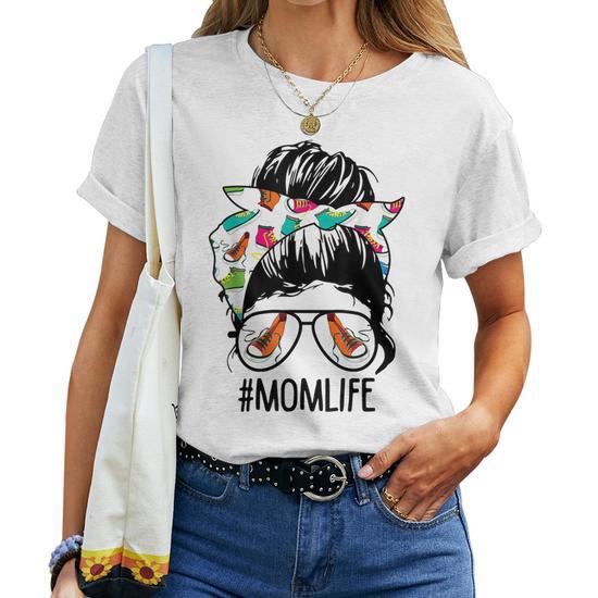 Messy Hair Woman Bun Mom Life Running Runners T-Shirt