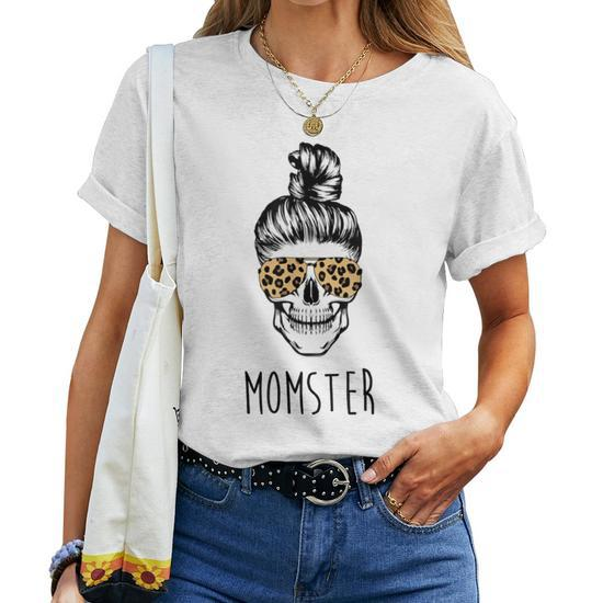 Momster Skull Bun Leopard Sunglasses Mom Halloween T-Shirt