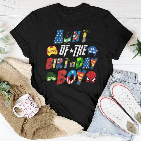 Aunt Of The Superhero Birthday Boy Super Hero Family Party Women T shirt Seseable UK