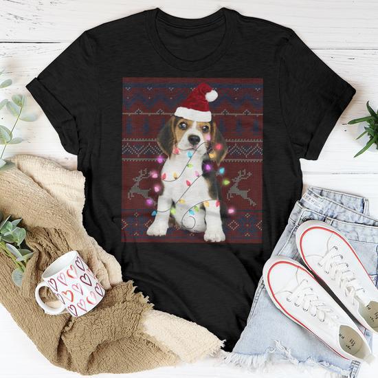 Beagle Christmas Lights Ugly Sweater Dog Lover Women T shirt