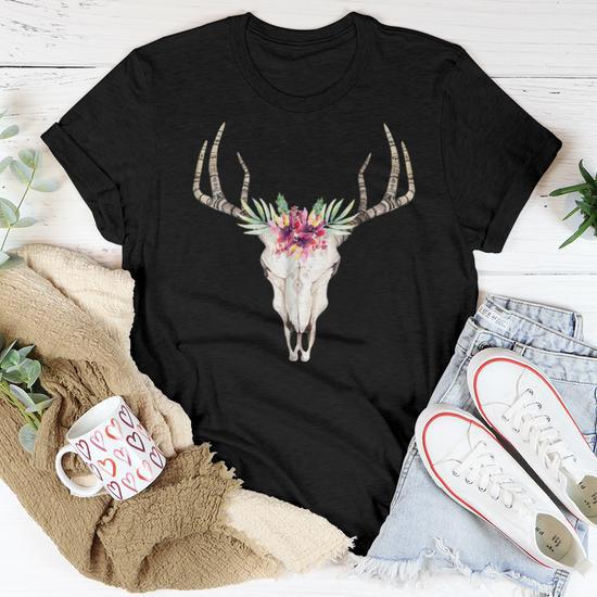 cow skull with flowers shirt