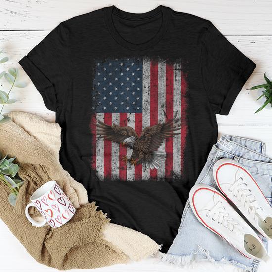 Women's Funny American Flag Graphic Tee - Patriotic 4th Of July T-Shirt (Grey) - View #2