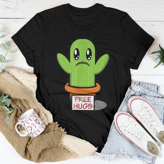 Free Hugs Cactus Cute Cartoon T Cactus Women T-shirt | Mazezy