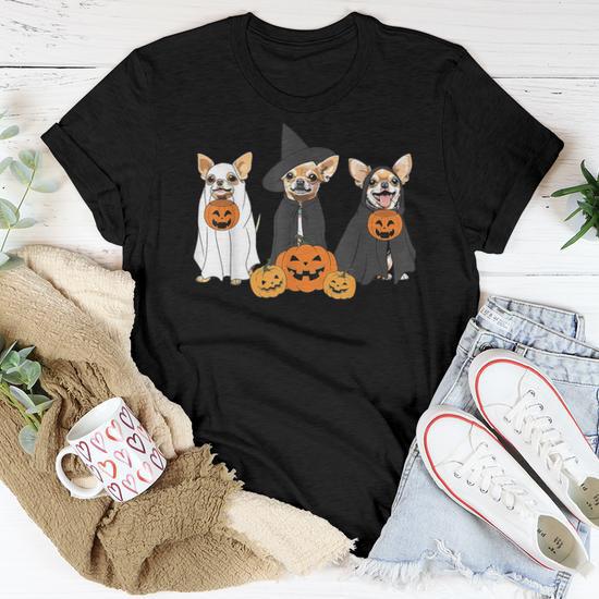 Ghost And Witch Chihuahua Halloween Dog Ghost Pumpkin Women T shirt Monsterry UK