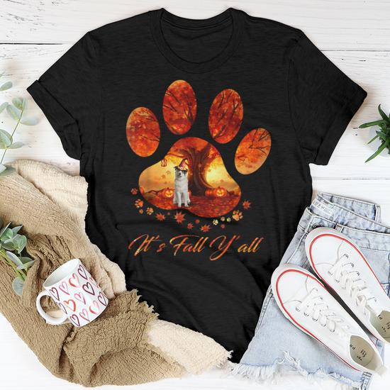 Great Pyrenees It s Fall Y all Dog Paw Halloween Halloween Women T shirt Mazezy